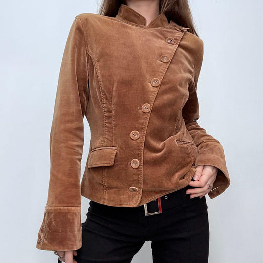 Asymmetric velvet button up flared jacket