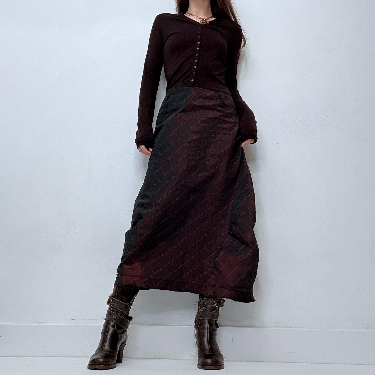 Burgandy pinstripe flared maxi dress
