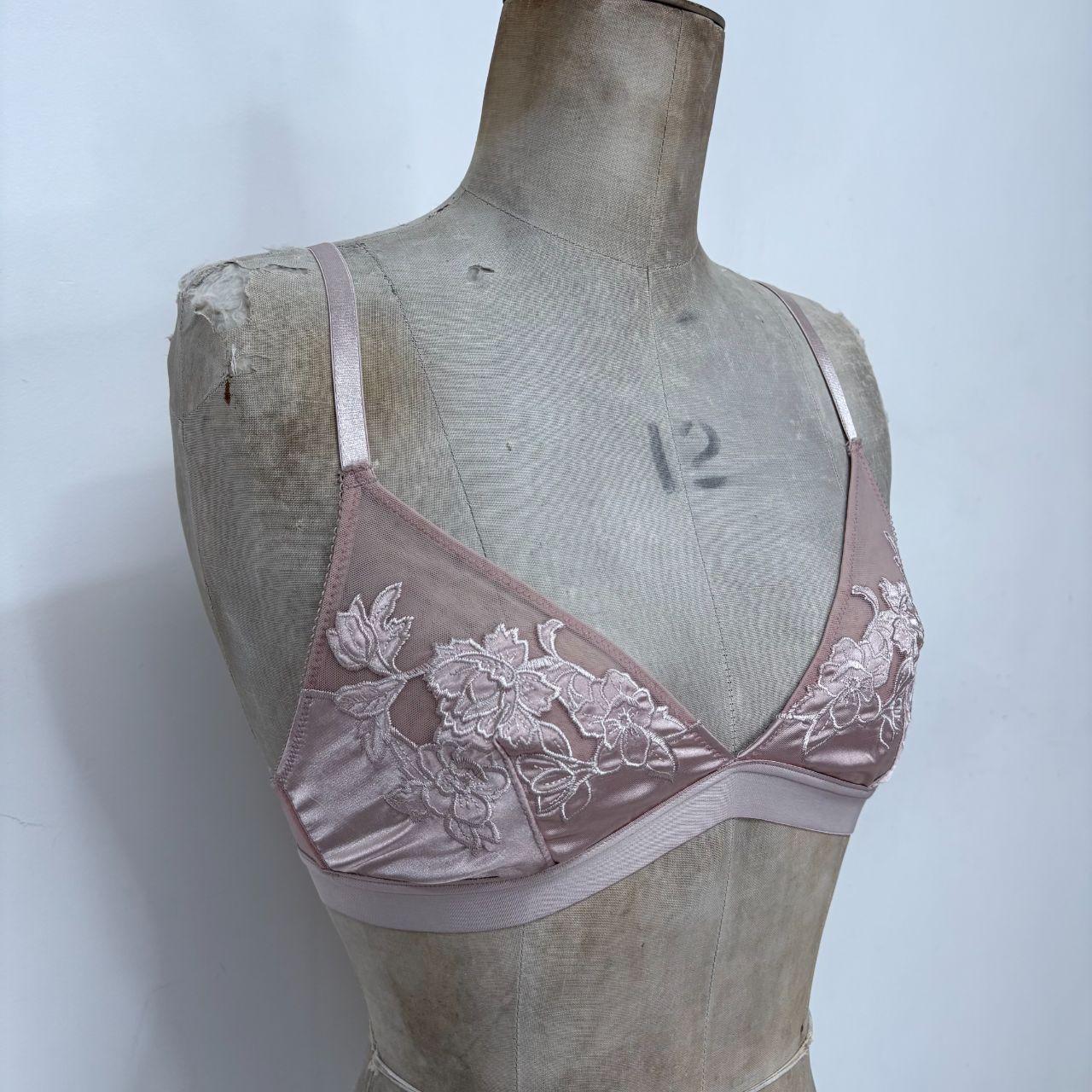 Pink satin floral lace bra