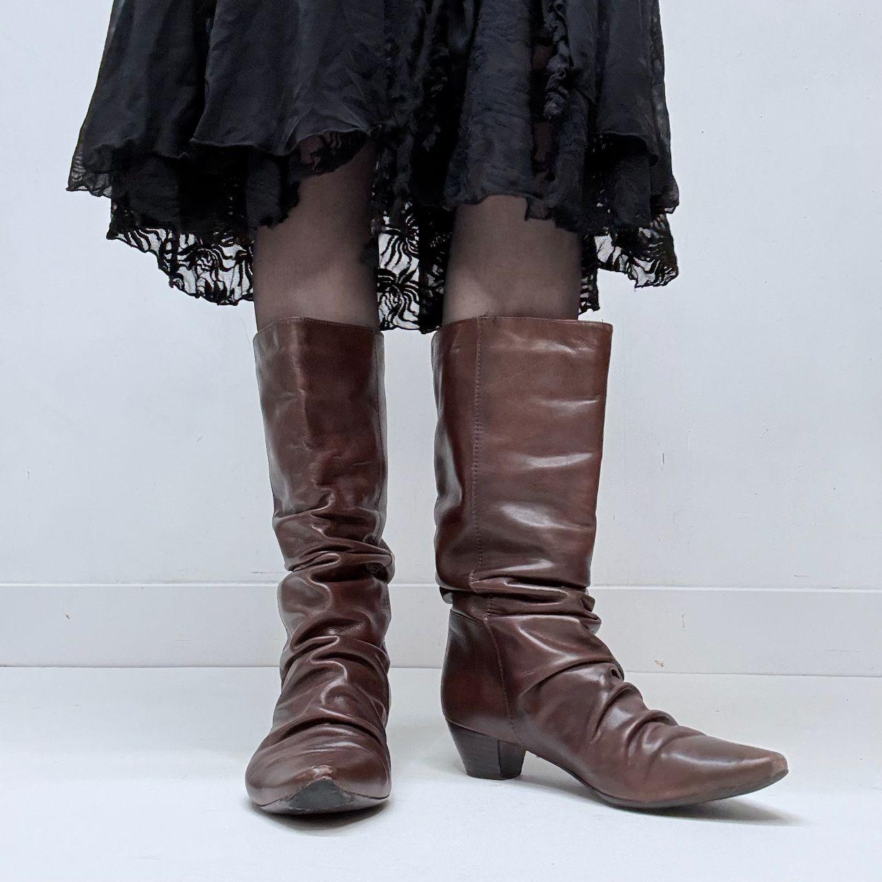 Brown leather gathered cowgirl boots