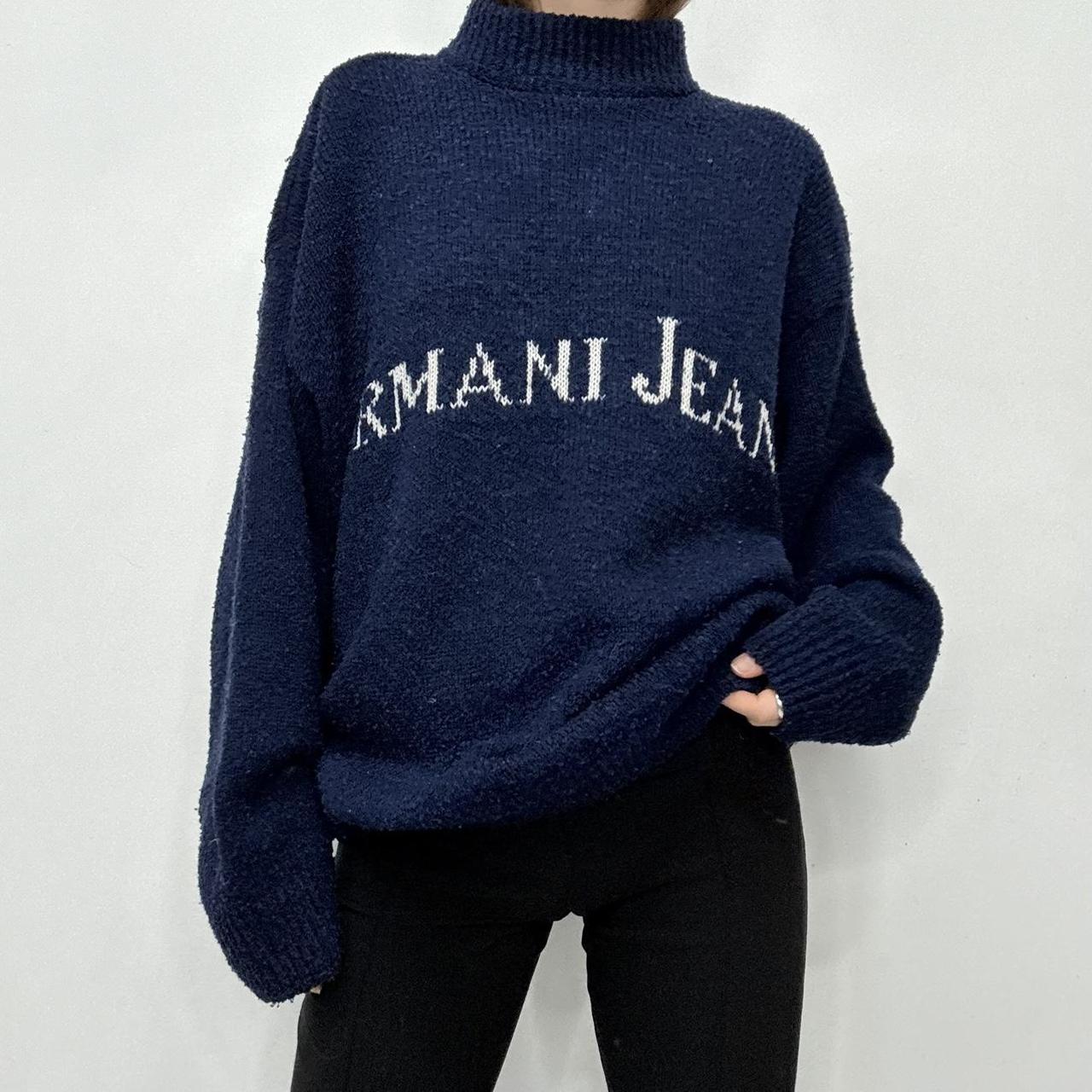 Slouchy navy knitted graphic jumper