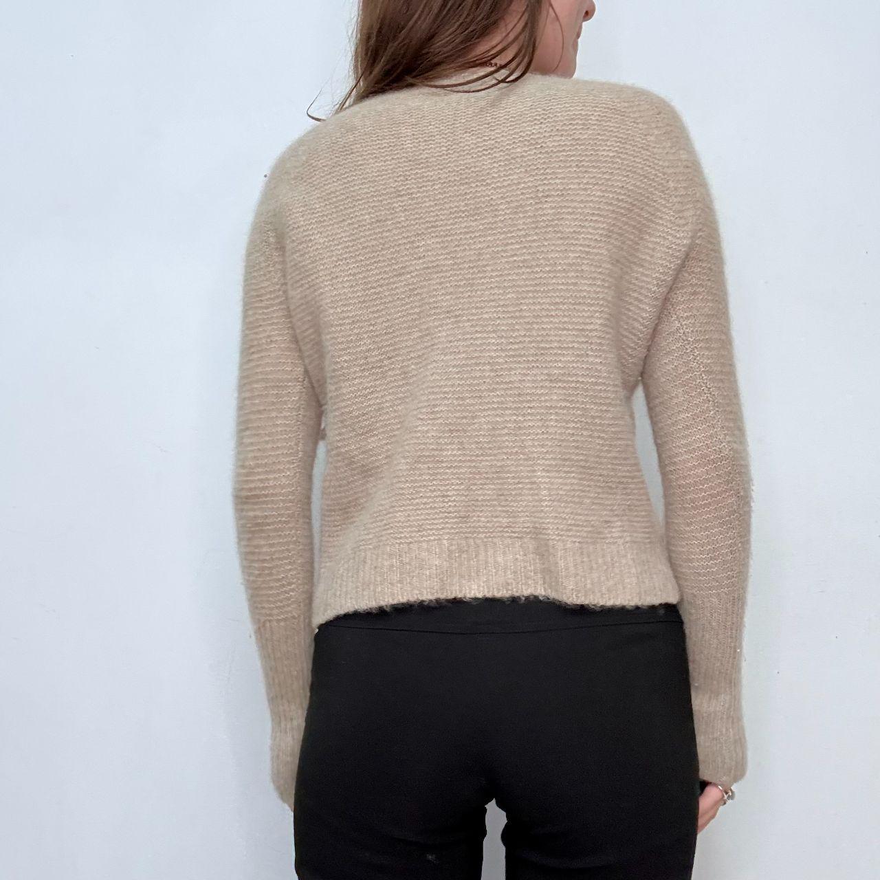 Tan cashmere ribbed knit jumper