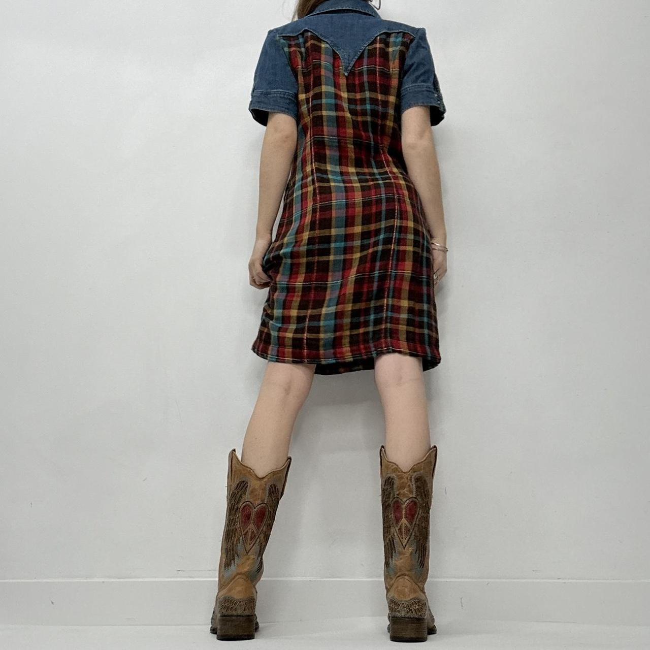Tartan western denim checked dress