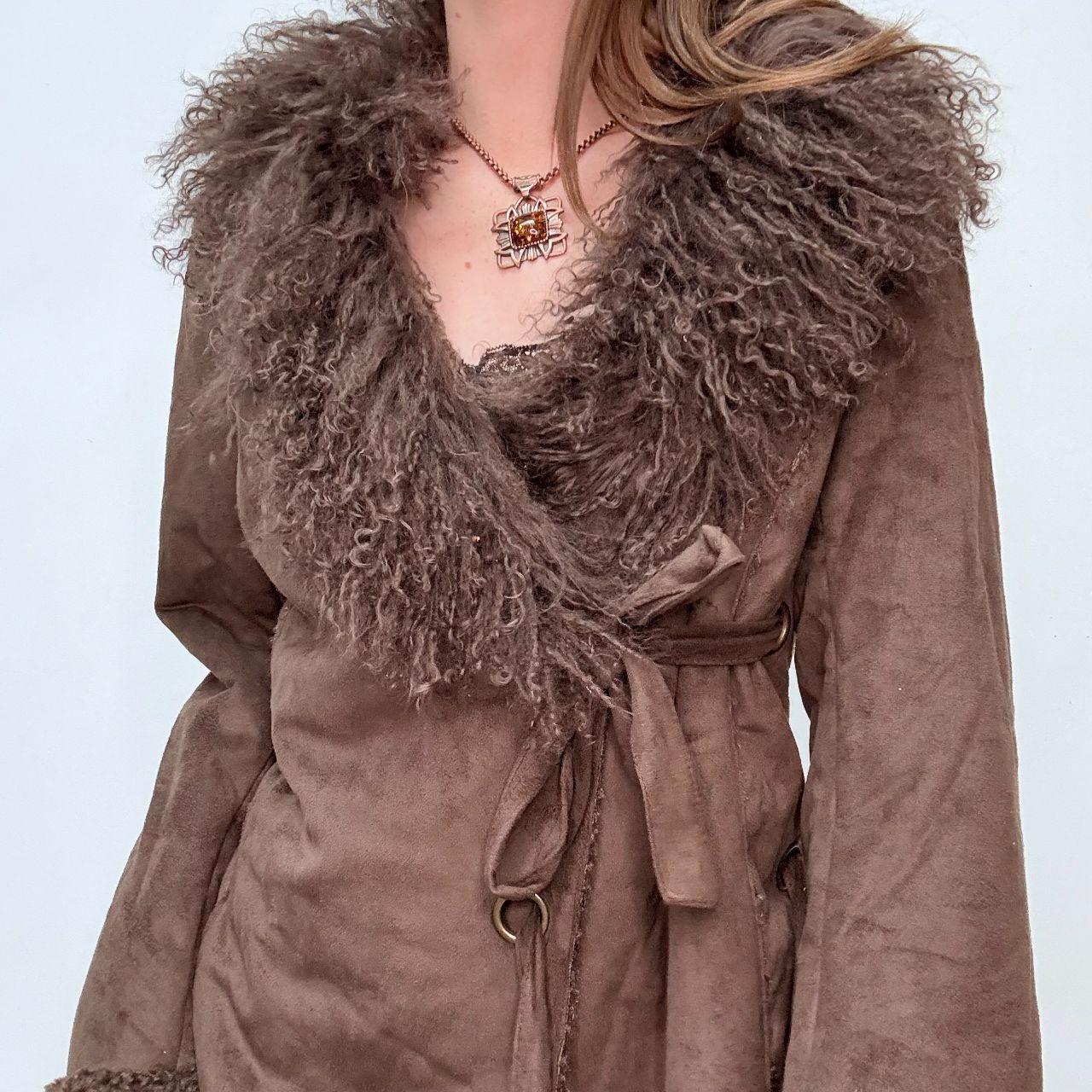Brown flared mongolian fur jacket