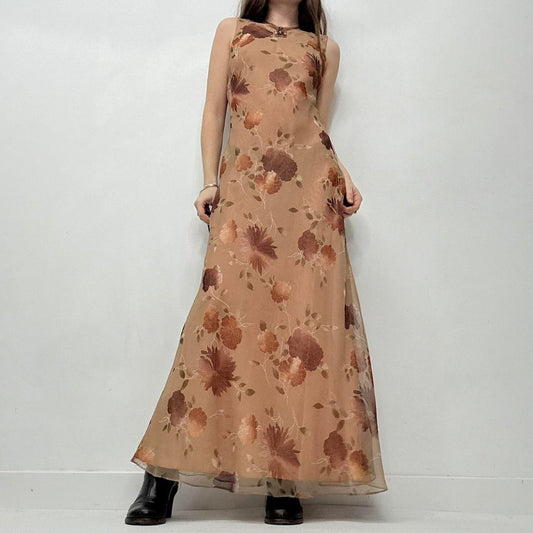 Brown floral bias cut maxi dress