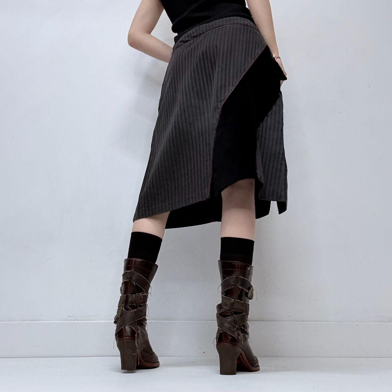 Pinstripe asymmetric button corset skirt