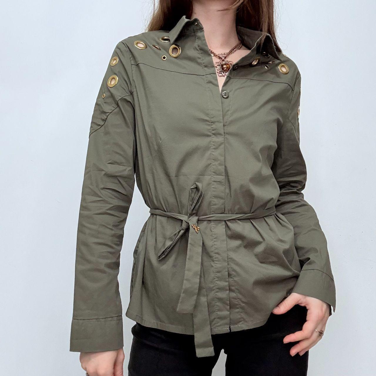 Khaki fitted eyelet cut out shirt
