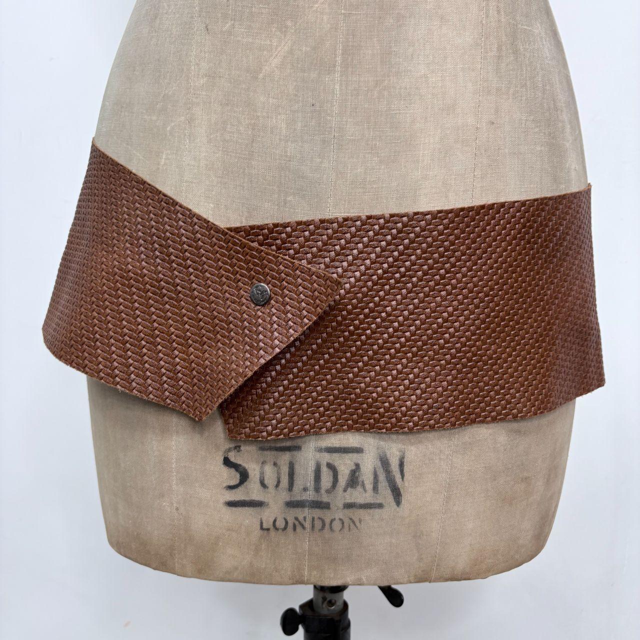Brown woven leather save the queen belt