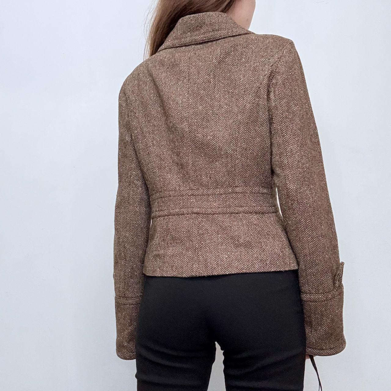 Tan flared tweed pea coat