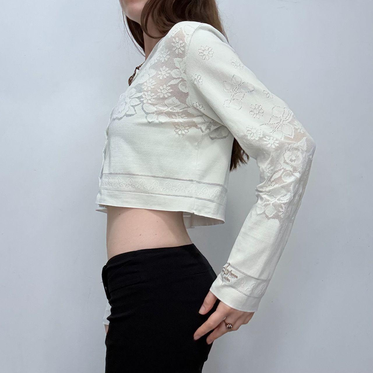 Cream sheer lace cropped shirt