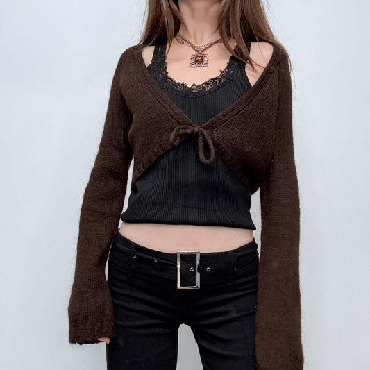 Brown cropped flared cardigan