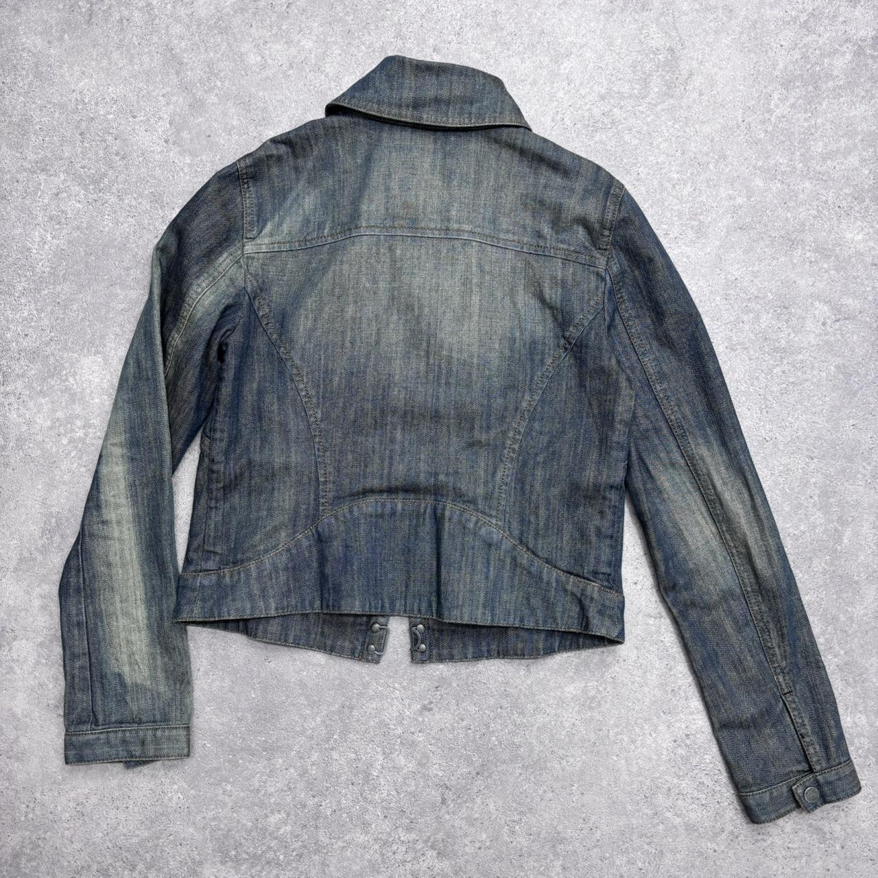 Distressed boxy hook front jacket