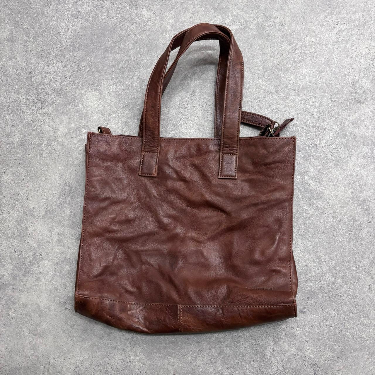 Brown leather tote shoulder bag