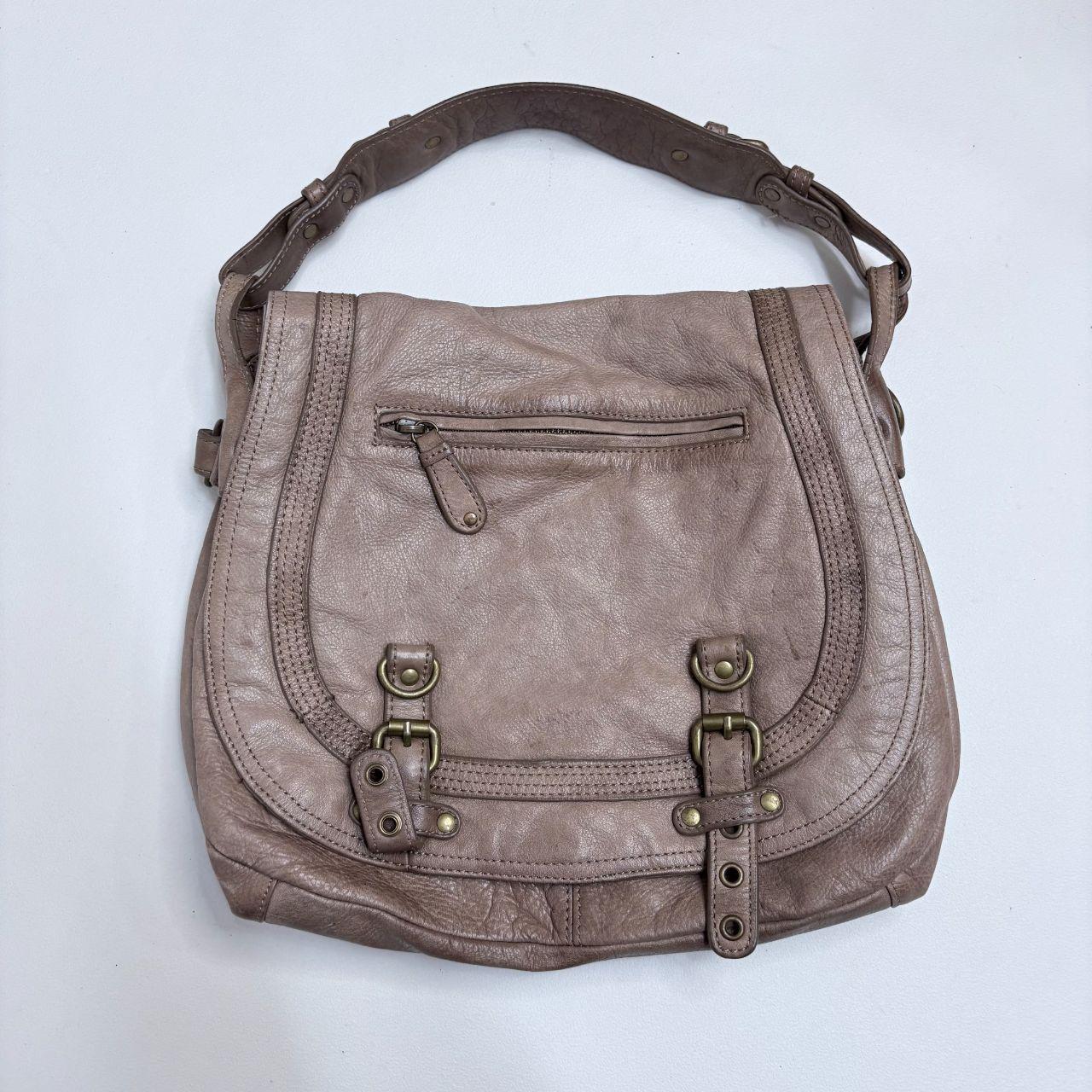 Tan leather slouchy buckle hobo bag