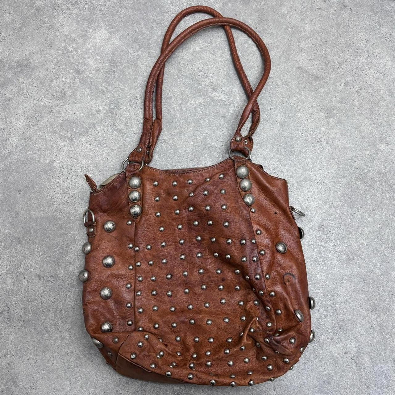 Tan leather studded bag