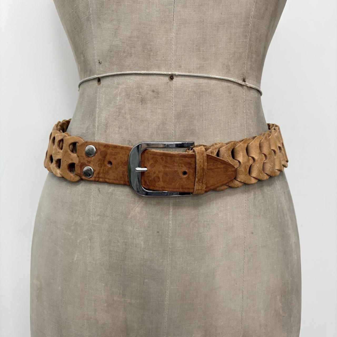 Brown leather woven belt