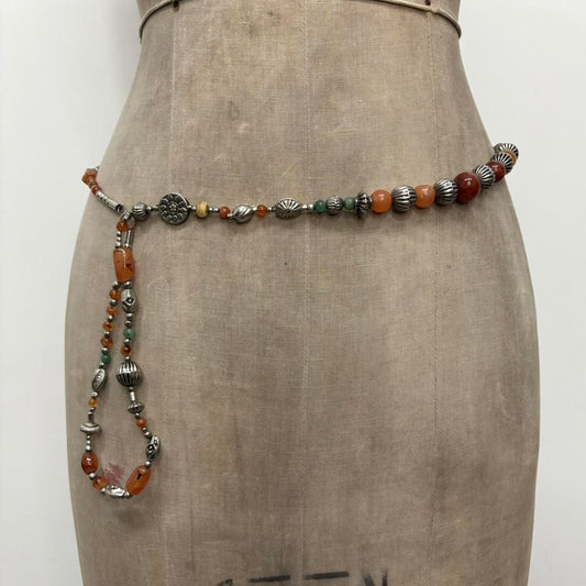 Gemstone silver bead waist chain