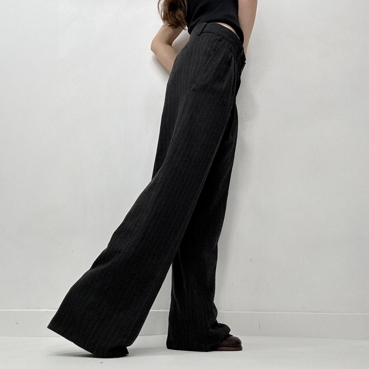 Grey pleated pinstripe wide-leg trousers
