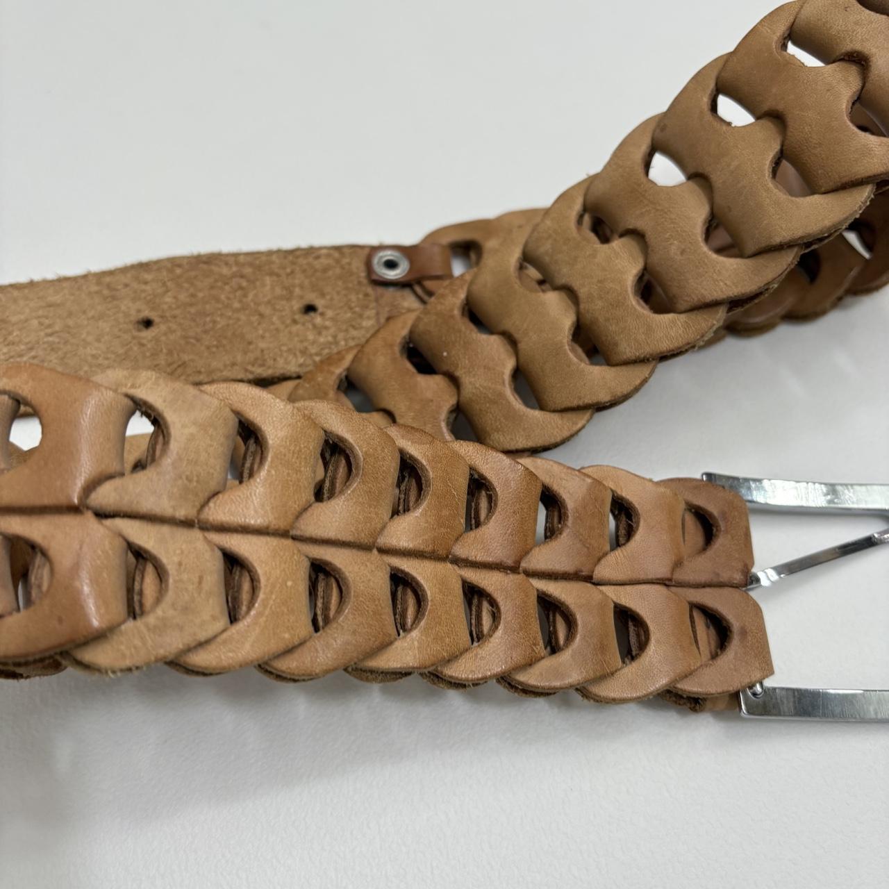 Brown leather woven belt