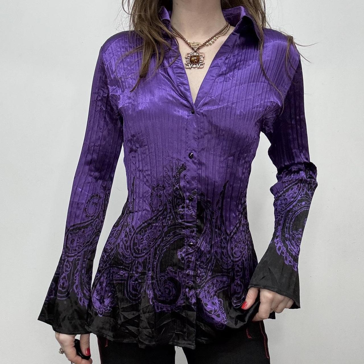 Purple satin crinkle flared shirt