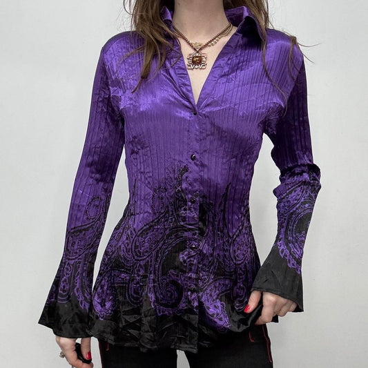 Purple satin crinkle flared shirt