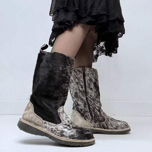 Cow hide pony hair boots