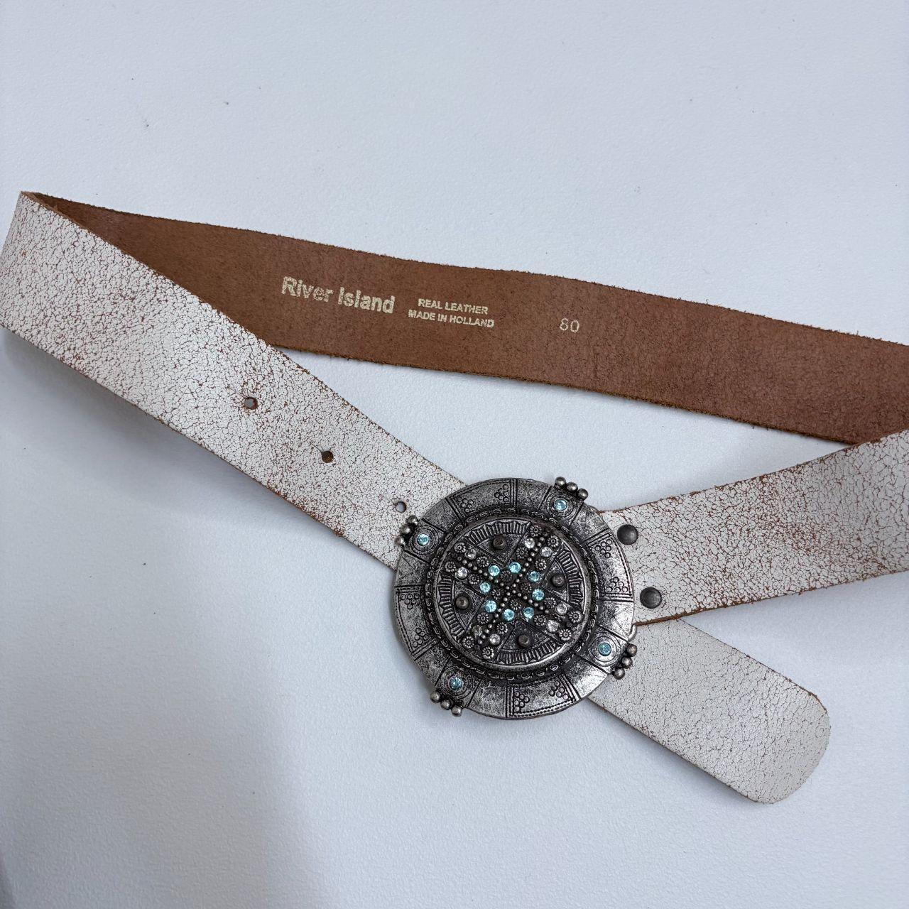 White distressed leather boho belt