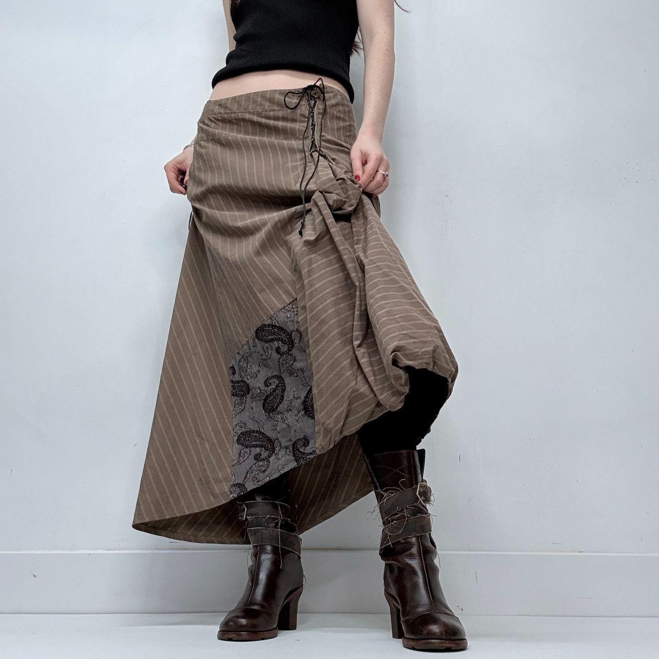 Brown pinstripe asymmetric corset skirt