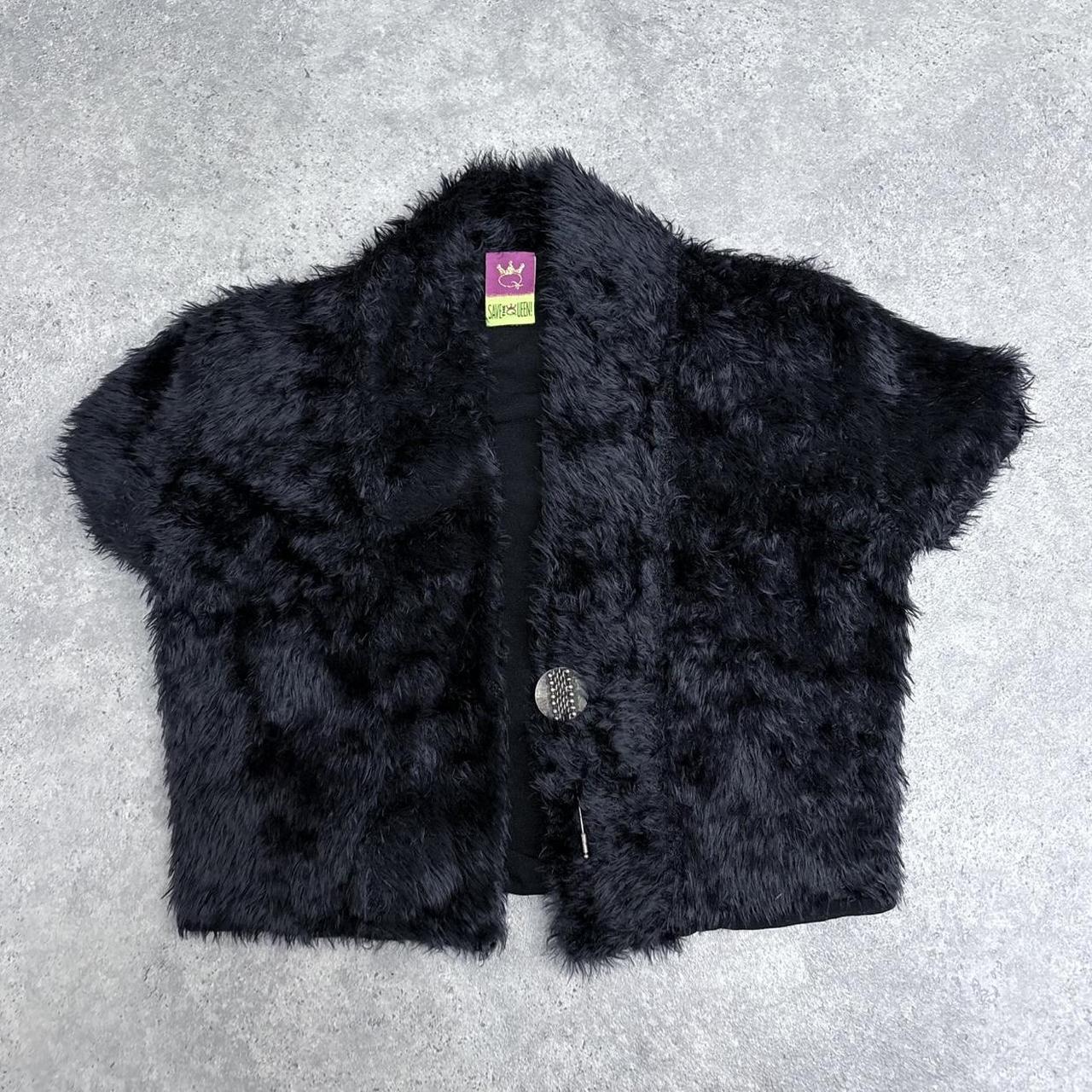 Cropped black faux fur cardigan