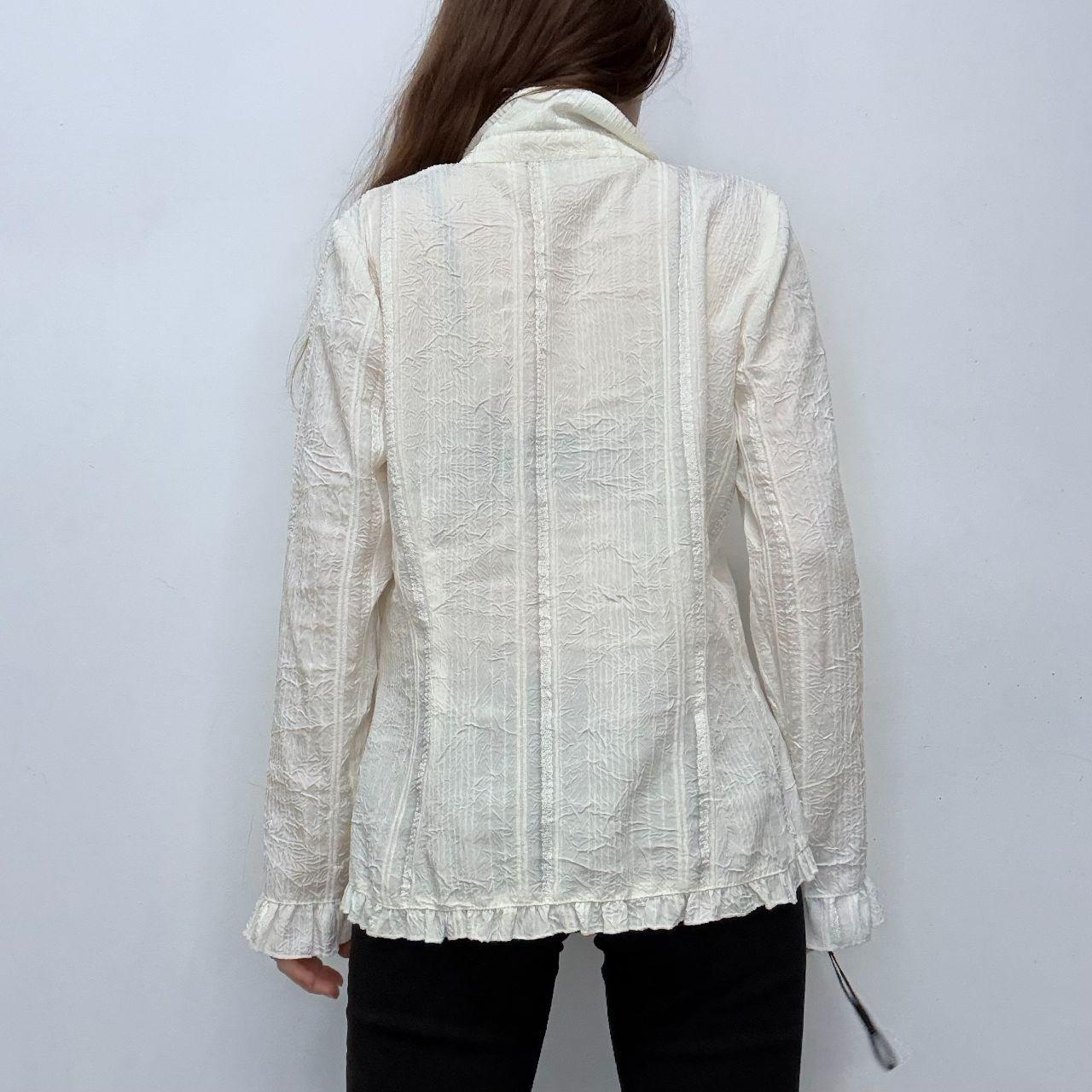 Cream crinkle pinstripe lace shirt