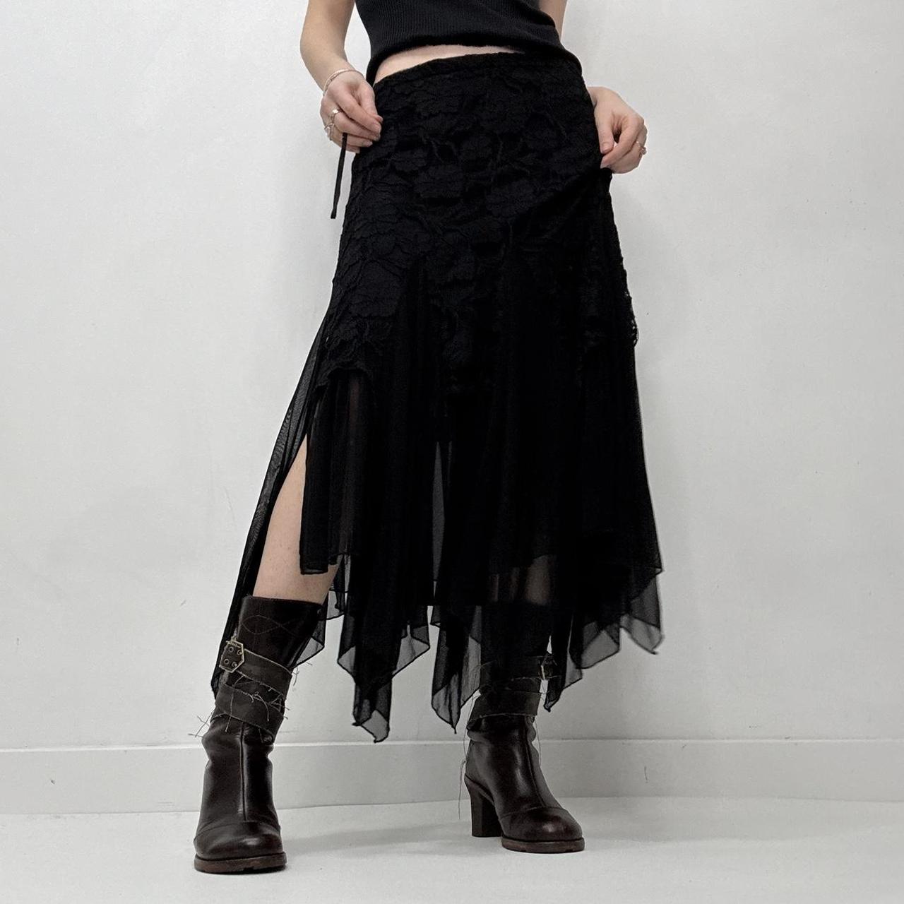 Black lace layered ruffle maxi skirt