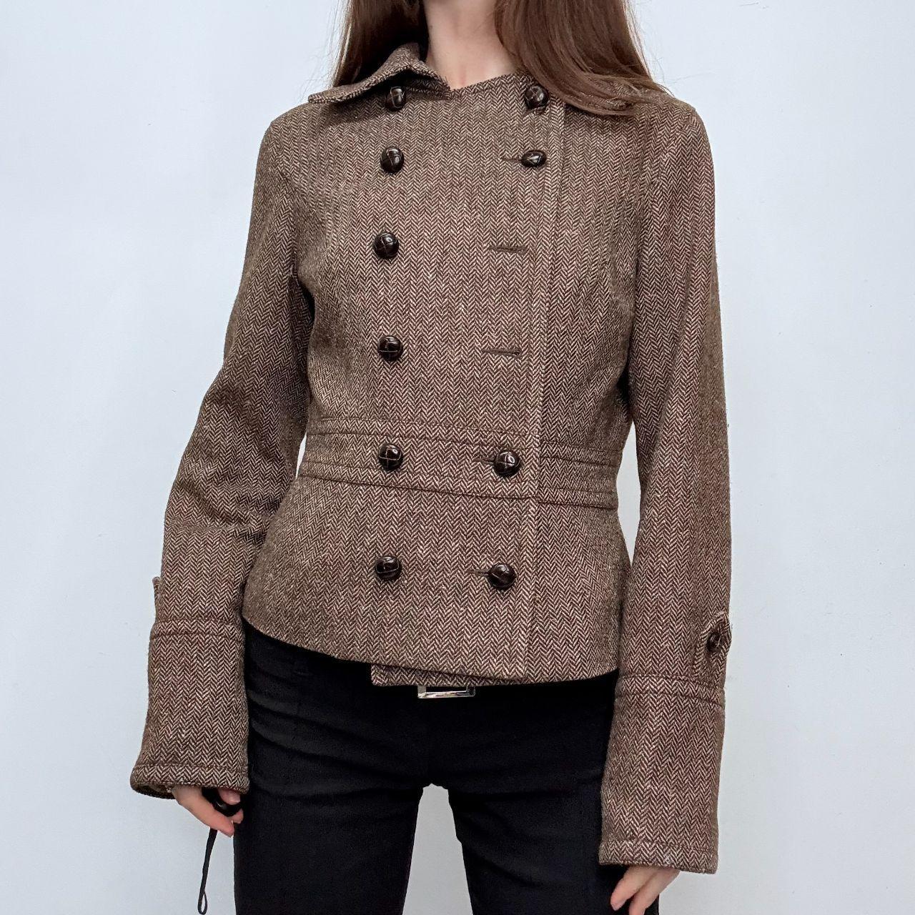 Tan flared tweed pea coat