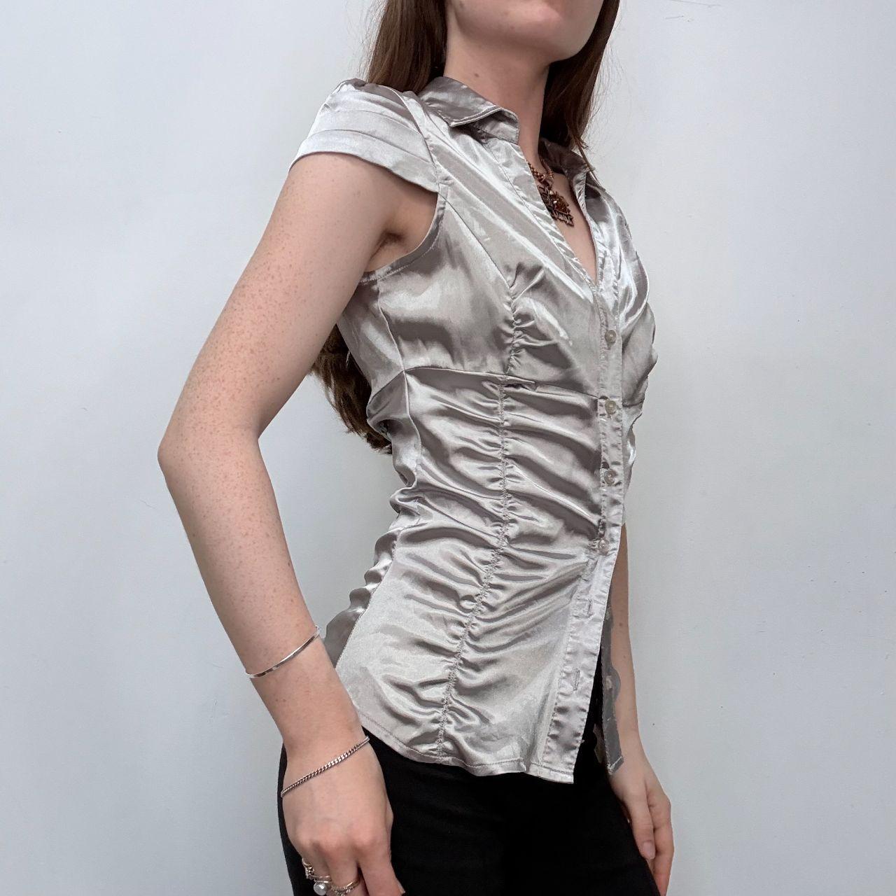 Silver satin fitted mini shirt