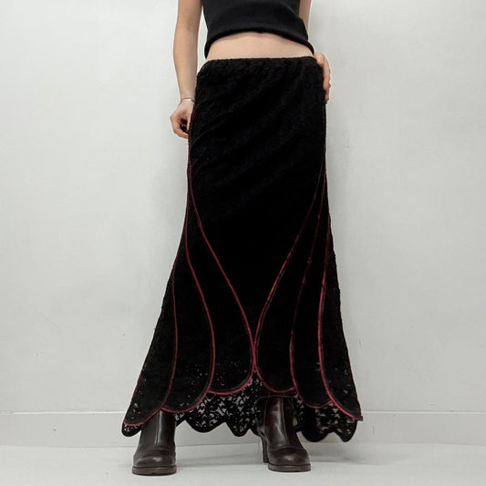 Black lace red gothic skirt