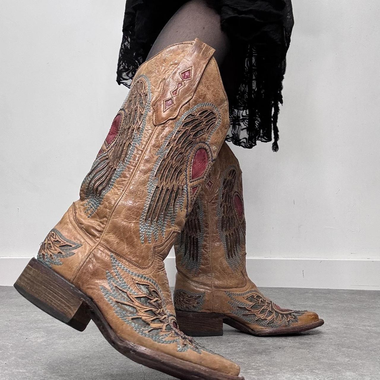 Tan leather cowboy boots