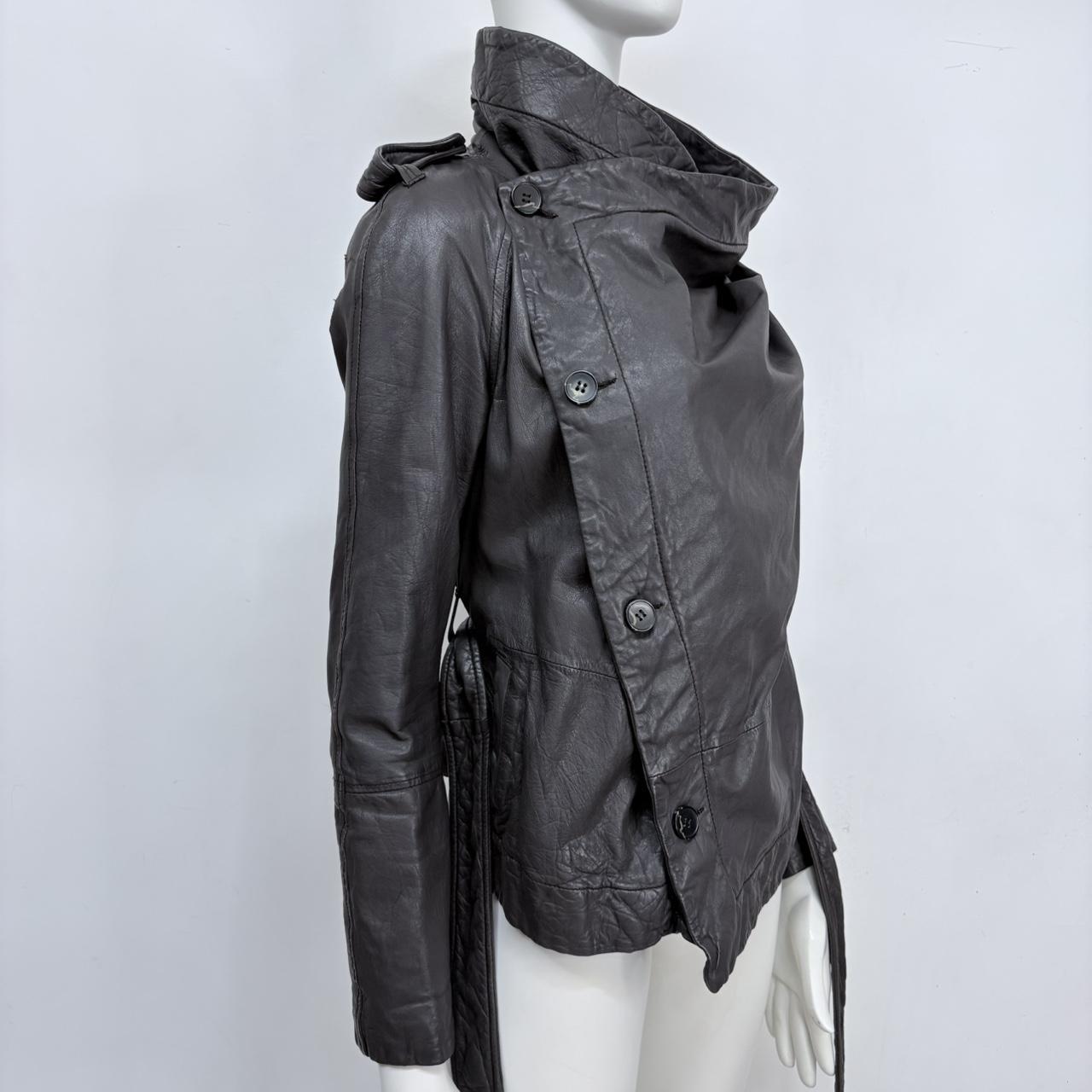 Asymmetric leather brown slouchy jacket