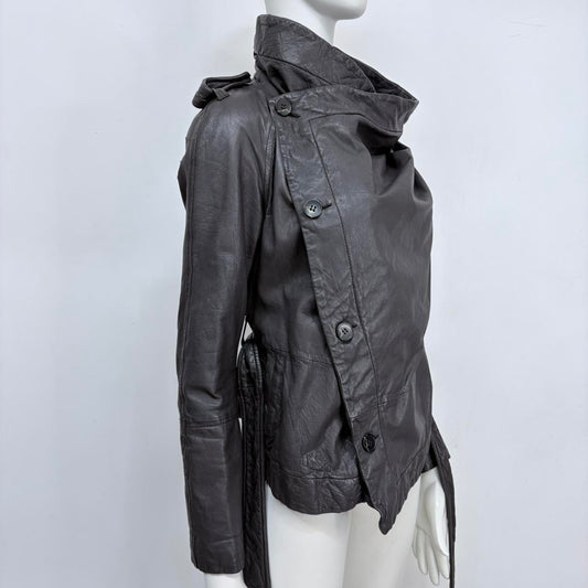 Asymmetric leather brown slouchy jacket