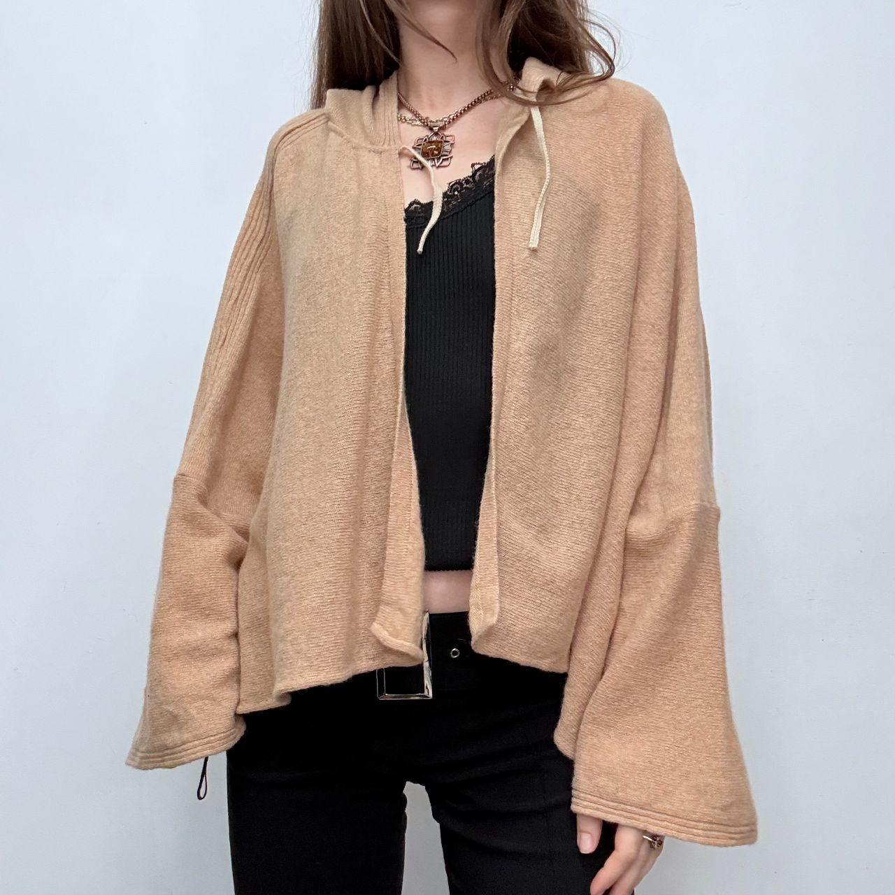 Tan wool knit batwing hoodie