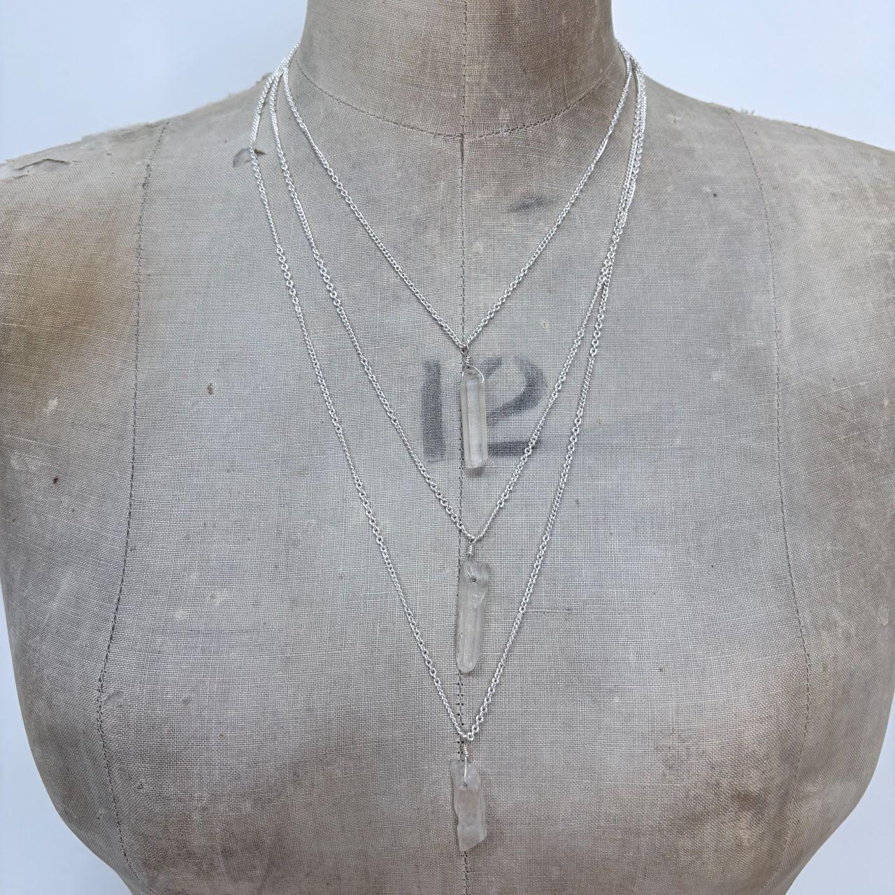 Layered silver chain quartz necklace