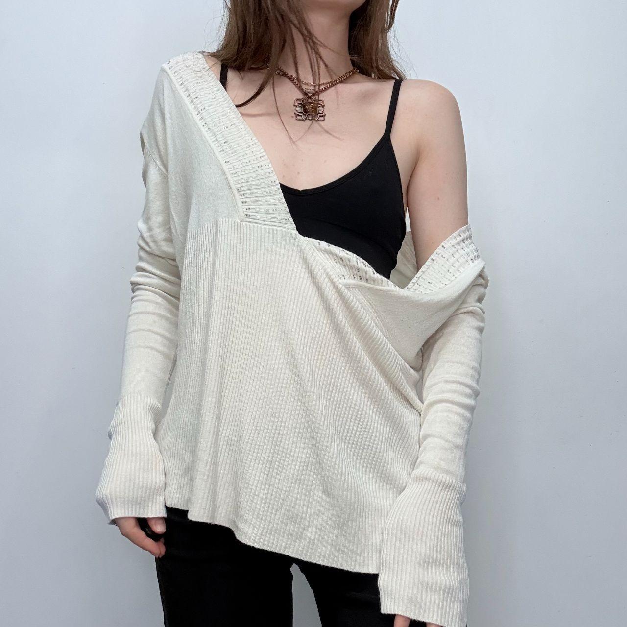 Cream knitted beaded neck slouchy jumper