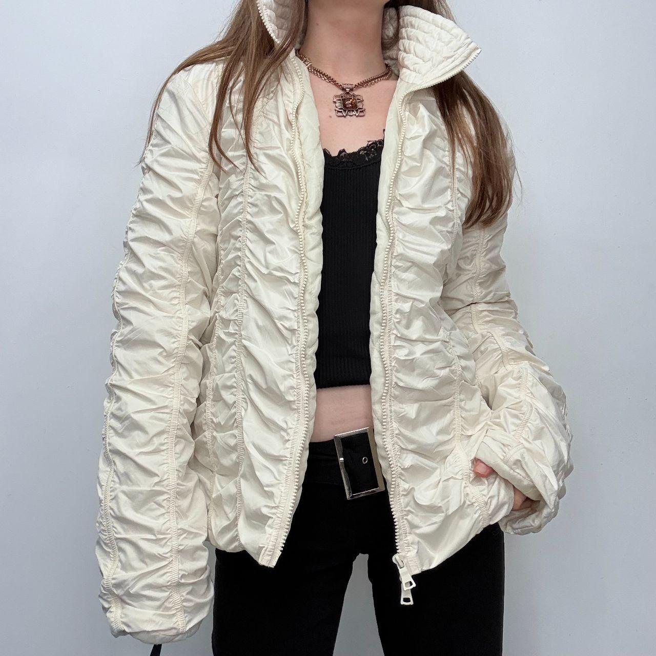 Cream crinkle gathered flared coat