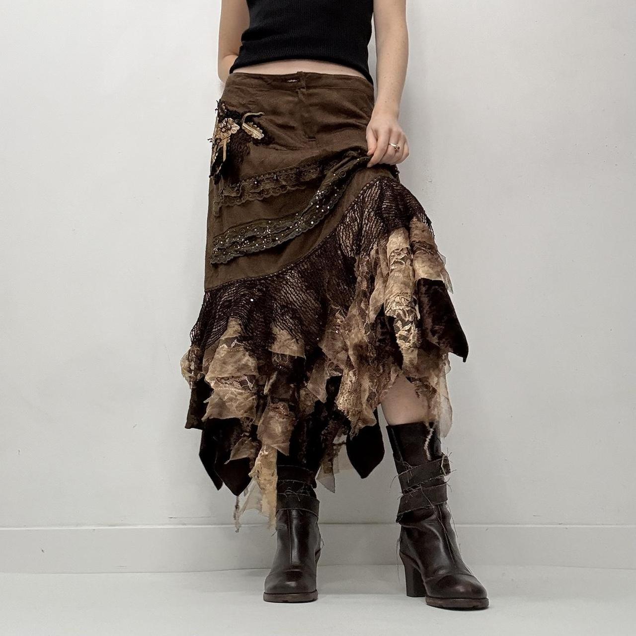 Brown lace fairy grunge skirt