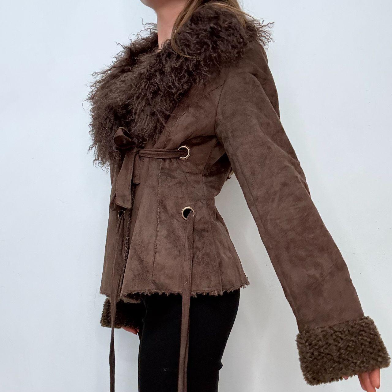 Brown flared mongolian fur jacket
