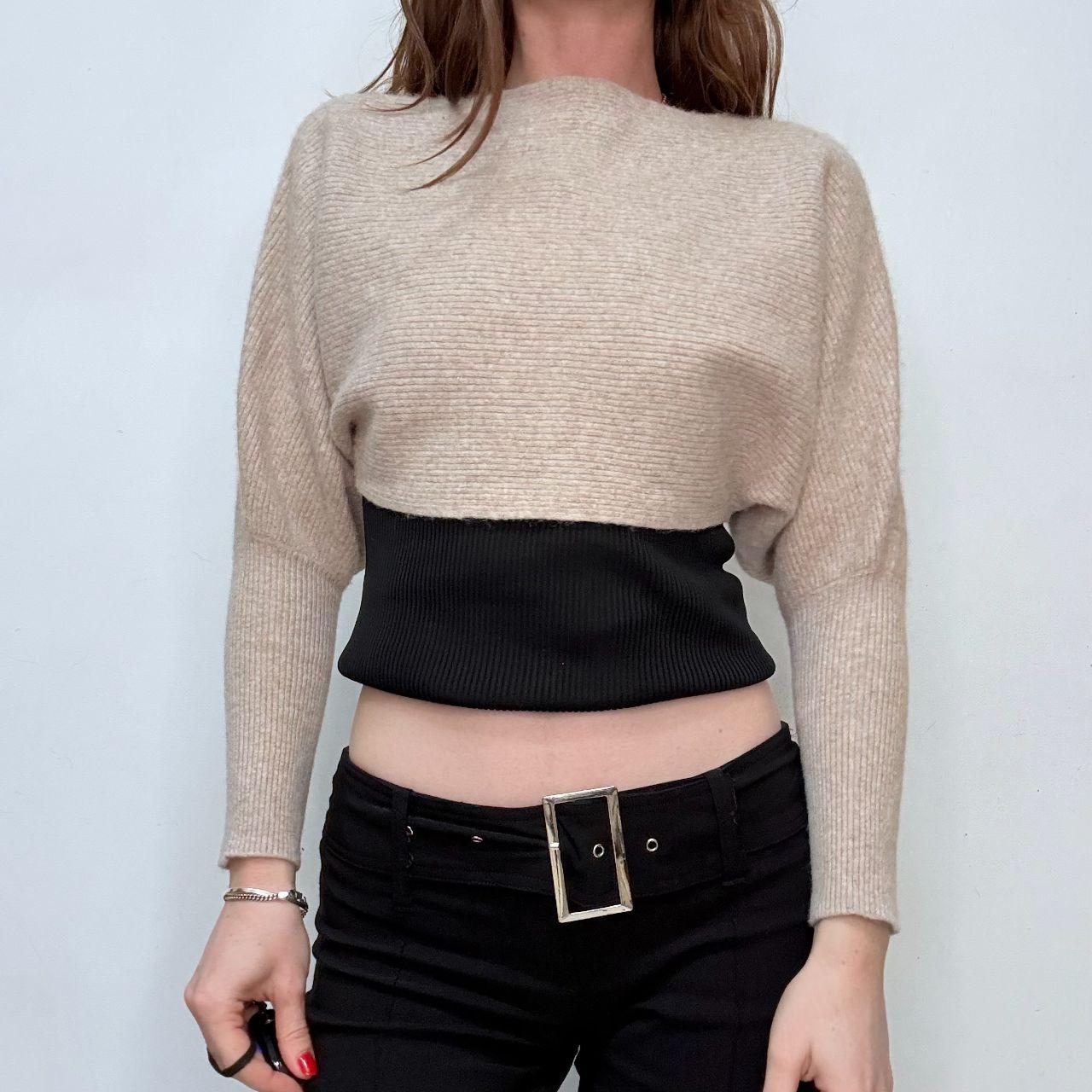 Tan batwing cropped cashmere jumper