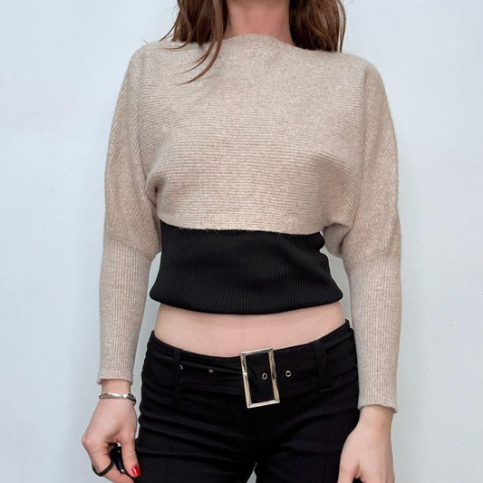 Tan batwing cropped cashmere jumper