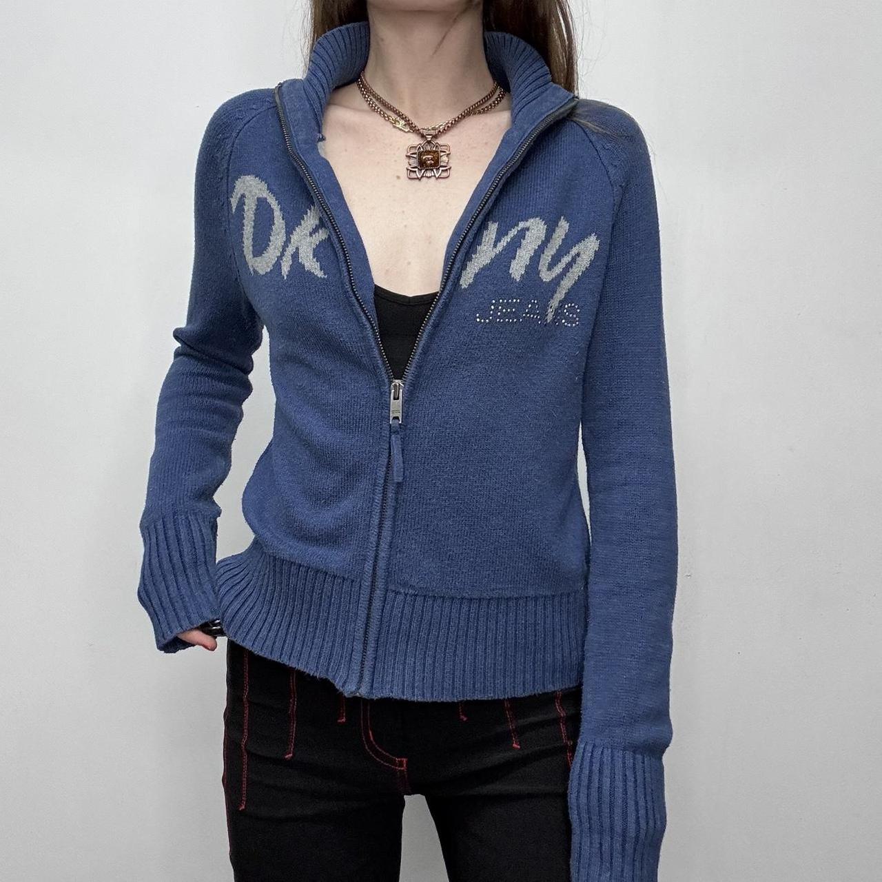 Blue zip up knit cardigan