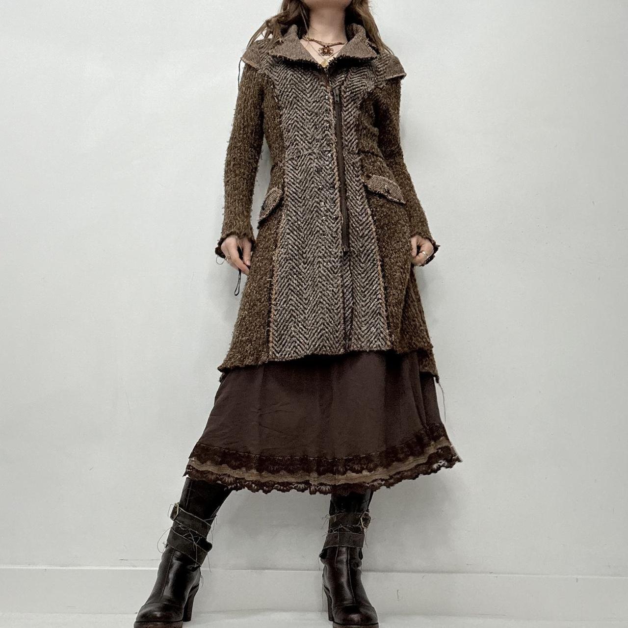Brown knitted grunge tweed trench