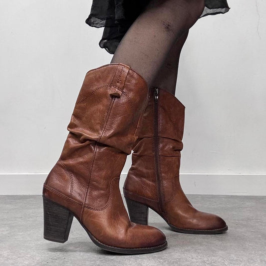 Tan leather slouchy campus boots