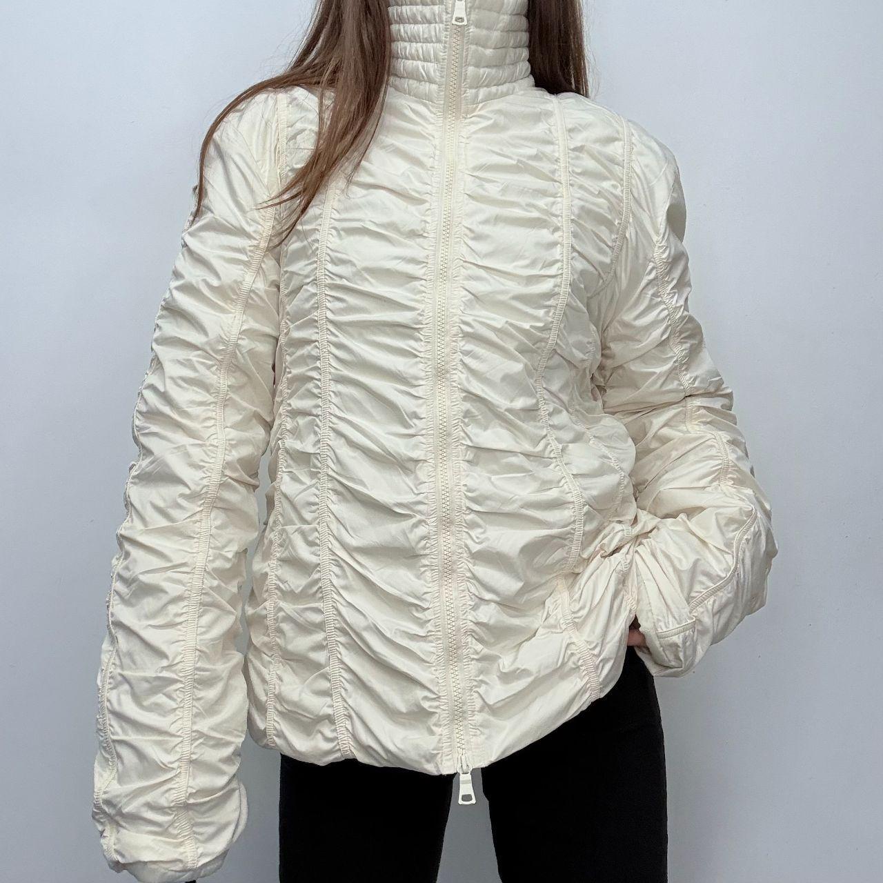 Cream crinkle gathered flared coat