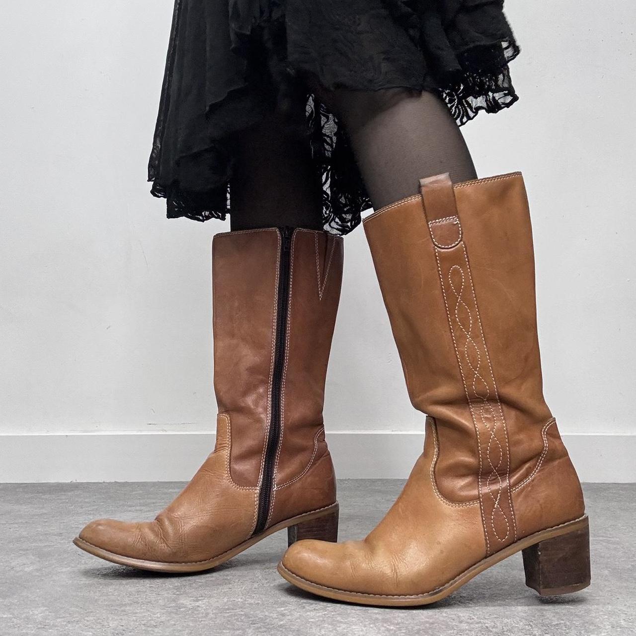 Tan leather campus boots